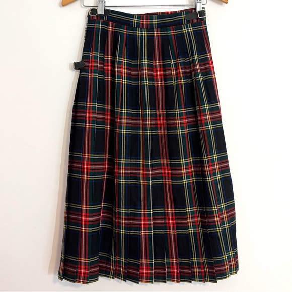 Brooks Brothers Vintage Black Stewart Wool Tartan Plaid Midi Kilt Skirt Academia - Picture 4 of 11